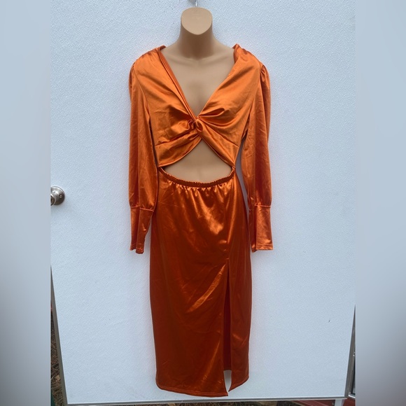 Orange BAE Cut Out Front slit Bodycon Dress size Medium boho - Picture 2 of 5